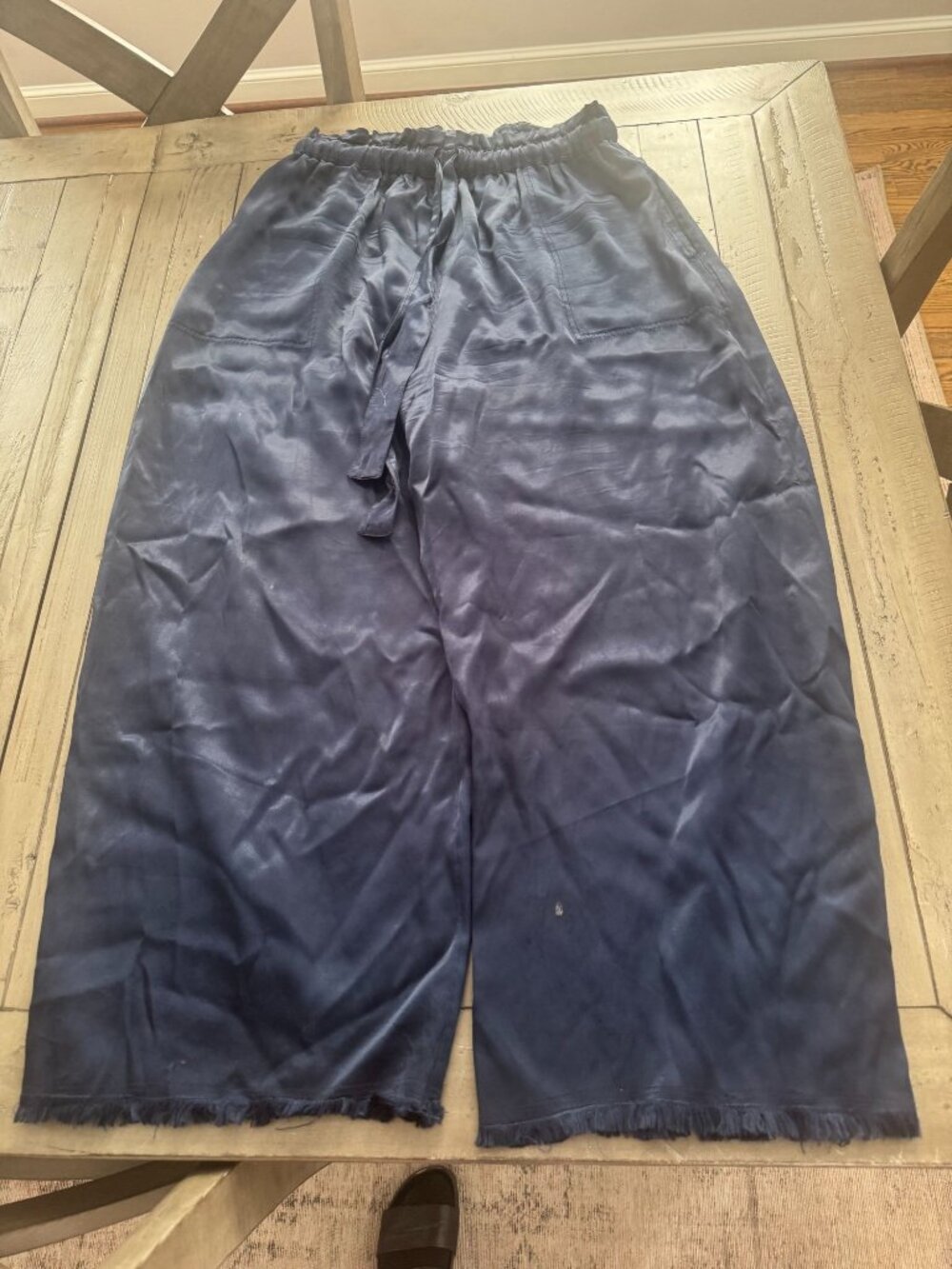 Raquel Allegra Blue Satin Wide Leg Tie Belt Pants Size 2 Medium - Picture 2 of 3